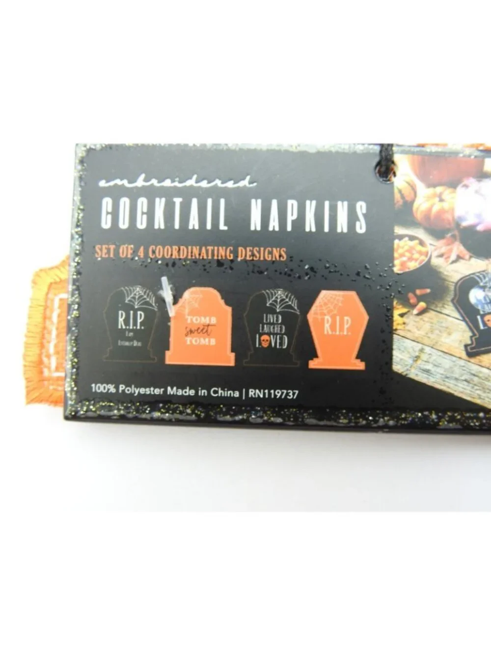 Christian Siriano Halloween Beaded Table Runner Cocktail Napkins 2 Pc Set New